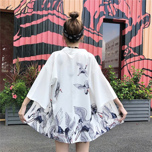 Japanese Classic Crane Design Kimono-Enchanted peach