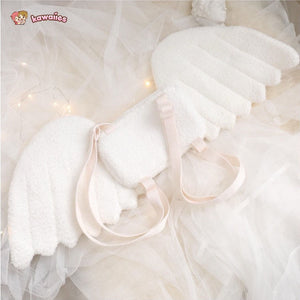 Japanese Cute Angel Wings Plush Mini Backpack-Enchanted peach