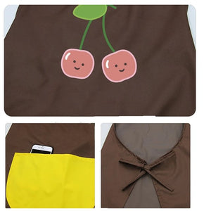 Japanese Cute Cherry and Avocado Print Shoulder Apron-Enchanted peach