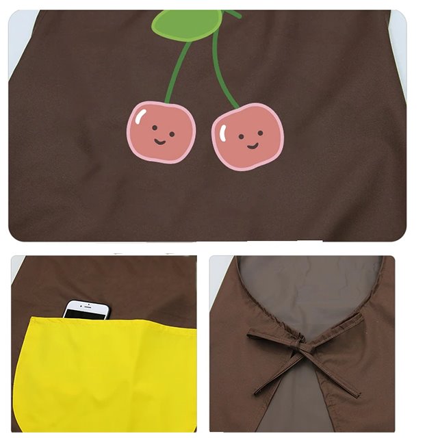 Japanese Cute Cherry and Avocado Print Shoulder Apron-Enchanted peach