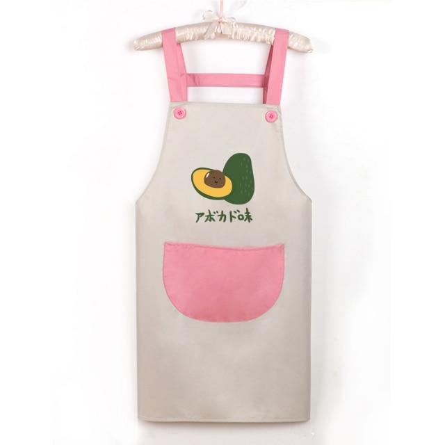 Japanese Cute Cherry and Avocado Print Shoulder Apron-Enchanted peach