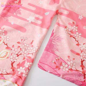 Japanese Deer of Nara with Sakura Trees Kimono-Enchanted peach