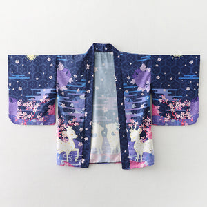 Japanese Deer of Nara with Sakura Trees Kimono-Enchanted peach