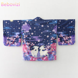 Japanese Deer of Nara with Sakura Trees Kimono-Enchanted peach