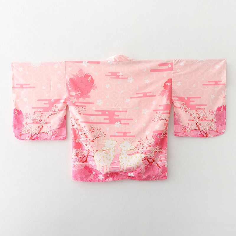 Japanese Deer of Nara with Sakura Trees Kimono-Enchanted peach