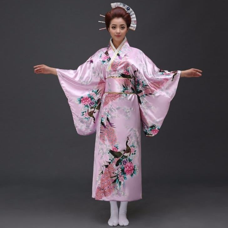 Japanese Floral Long Kimono-Enchanted peach