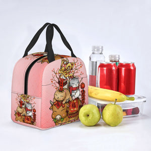 Japanese Fortune Cat Lunch Bag Set-Enchanted peach