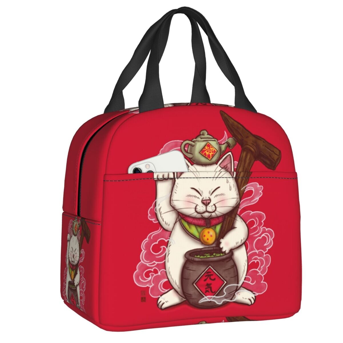 Japanese Fortune Cat Lunch Bag Set-Enchanted peach