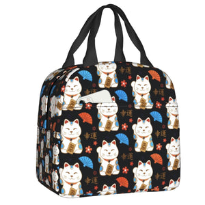 Japanese Fortune Cat Lunch Bag Set-Enchanted peach