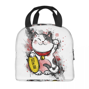 Japanese Fortune Cat Lunch Bag Set-Enchanted peach