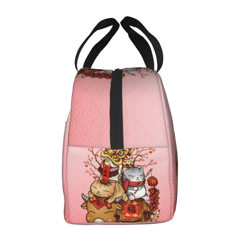 Japanese Fortune Cat Lunch Bag Set-Enchanted peach