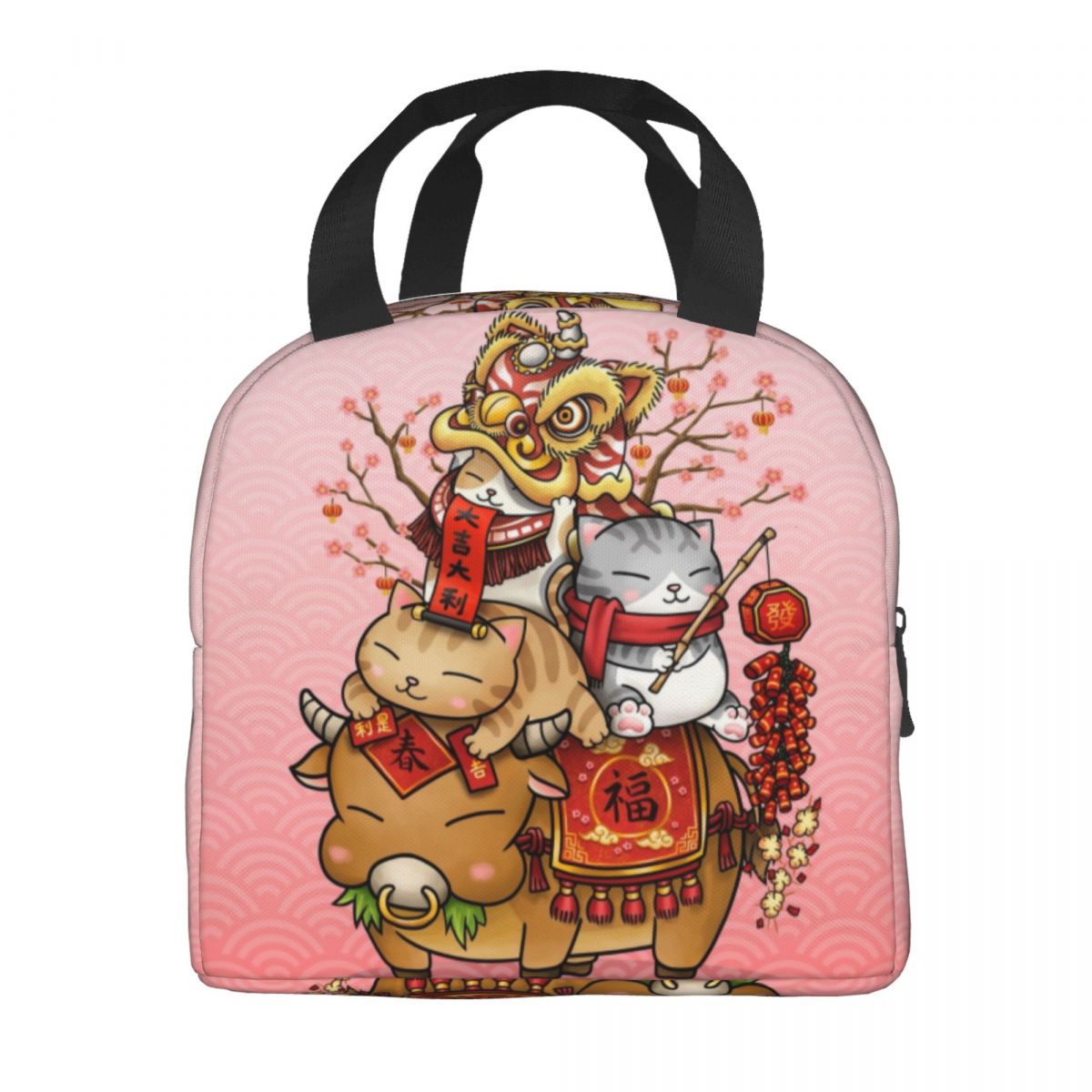 Japanese Fortune Cat Lunch Bag Set-Enchanted peach