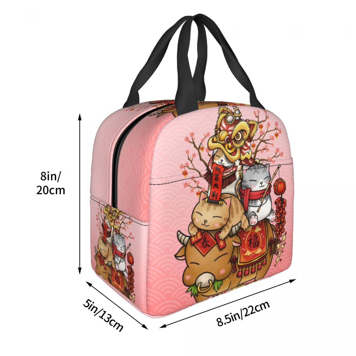 Japanese Fortune Cat Lunch Bag Set-Enchanted peach