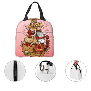 Japanese Fortune Cat Lunch Bag Set-Enchanted peach