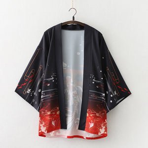 Japanese Great Koi of Torii Gate Women's Kimono Cardigan-Enchanted peach