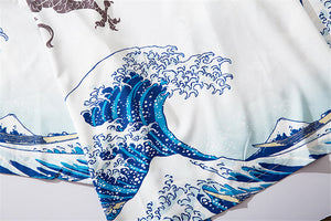 Japanese Great Wave off Kanagawa Dragons Kois Kimono-Enchanted peach