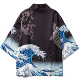 Japanese Great Wave off Kanagawa Dragons Kois Kimono-Enchanted peach