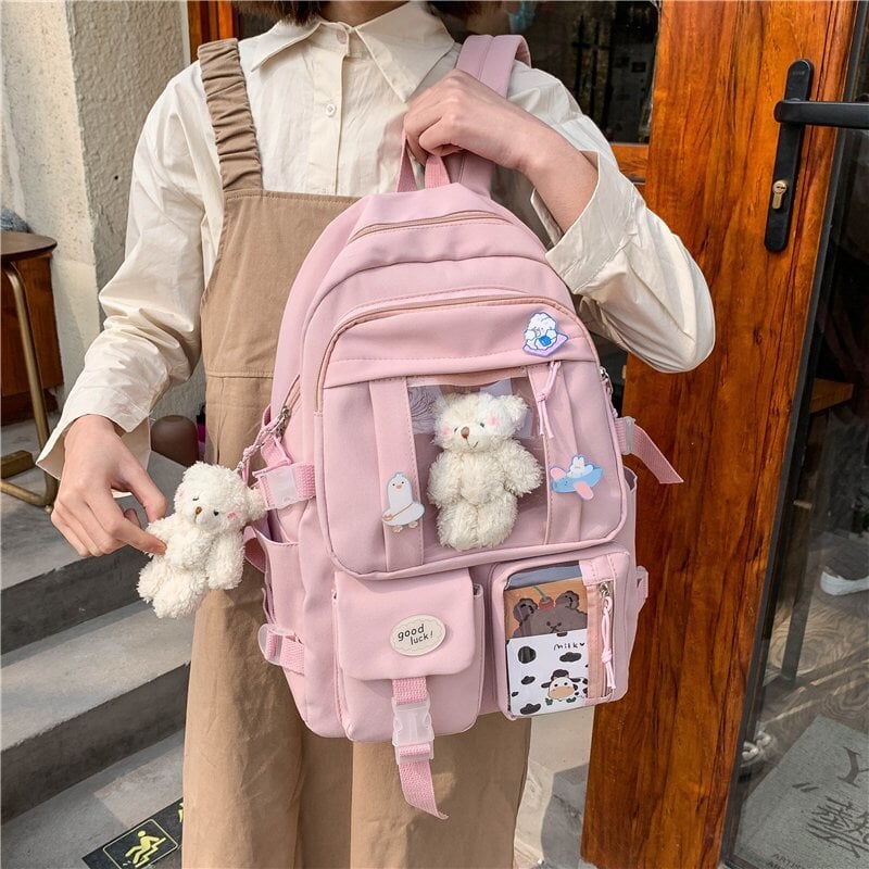 Japanese High School Backpack Bag-Enchanted peach