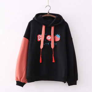 Japanese Kanji Strawberry Print White Black Unisex Hoodies-Enchanted peach