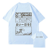 Japanese Kanji Wave Masks Lucky Cat Cotton Tee Set 1-Enchanted peach