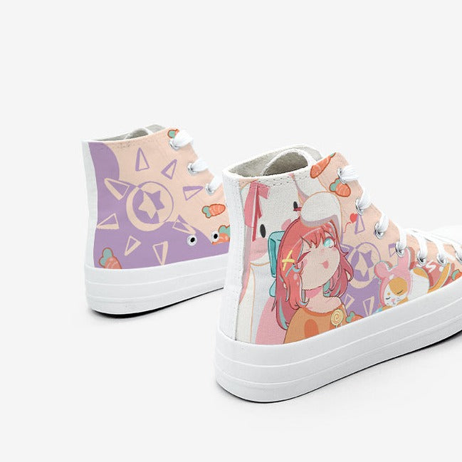 Japanese Kawaii Girl Bunny Carrots Women's Sneakers Trainers-Enchanted peach