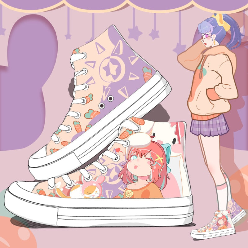 Japanese Kawaii Girl Bunny Carrots Women's Sneakers Trainers-Enchanted peach