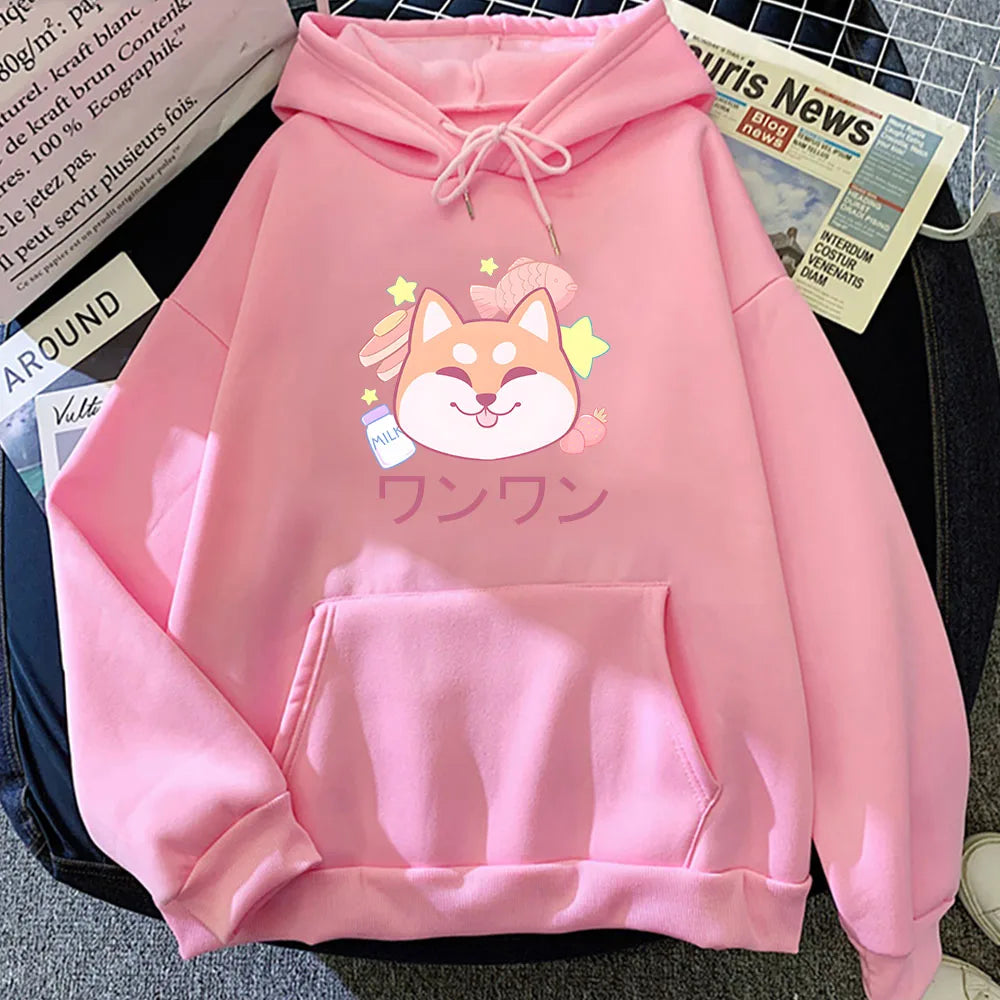 Japanese Kawaii Shiba Inu Unisex Hoodie-Enchanted peach