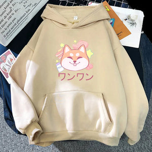 Japanese Kawaii Shiba Inu Unisex Hoodie-Enchanted peach