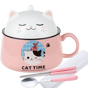 Japanese Kawaiies Instant Noodles Cat Bowl-Enchanted peach