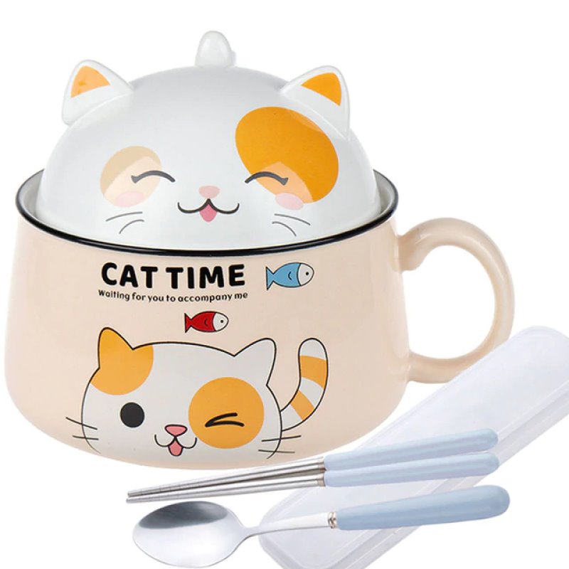 Japanese Kawaiies Instant Noodles Cat Bowl-Enchanted peach