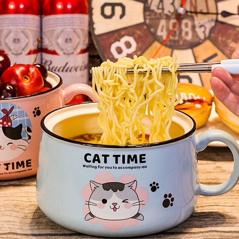 Japanese Kawaiies Instant Noodles Cat Bowl-Enchanted peach