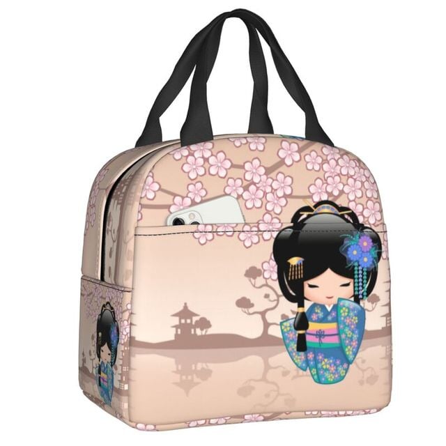 Japanese Keiko Kokeshi Doll Lunch Bag-Enchanted peach