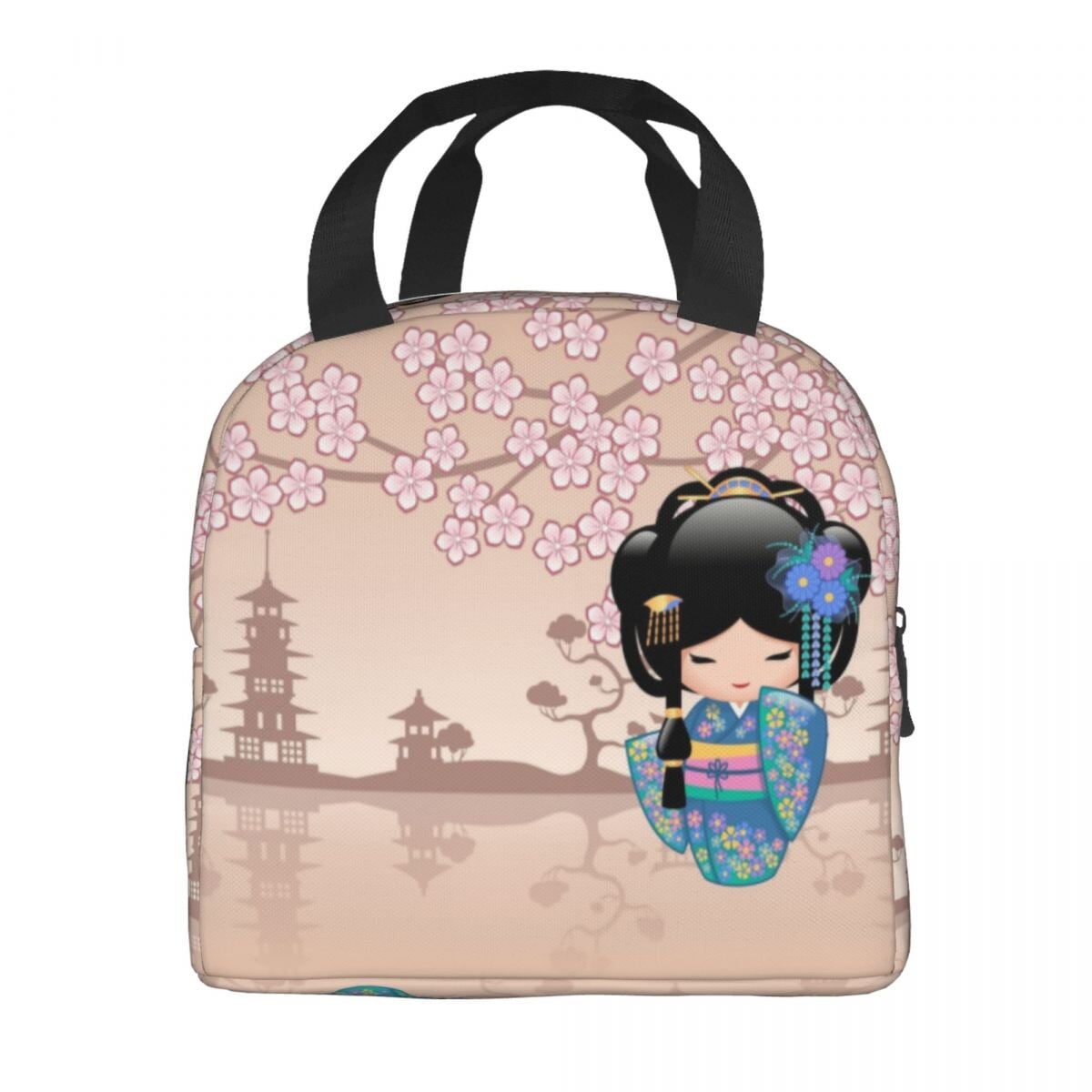 Japanese Keiko Kokeshi Doll Lunch Bag-Enchanted peach