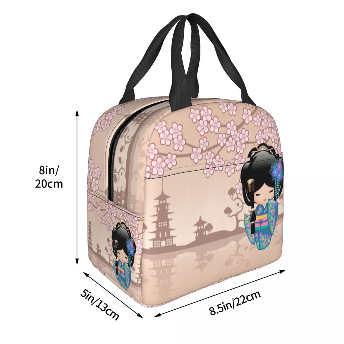 Japanese Keiko Kokeshi Doll Lunch Bag-Enchanted peach