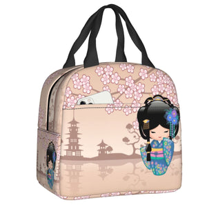 Japanese Keiko Kokeshi Doll Lunch Bag-Enchanted peach