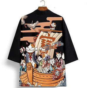 Japanese Kimono Cruise Lucky Cats-Enchanted peach