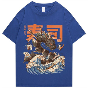 Japanese King Dragon Sushi Roll Waves Unisex Tee-Enchanted peach