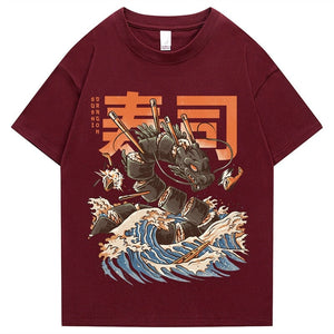 Japanese King Dragon Sushi Roll Waves Unisex Tee-Enchanted peach