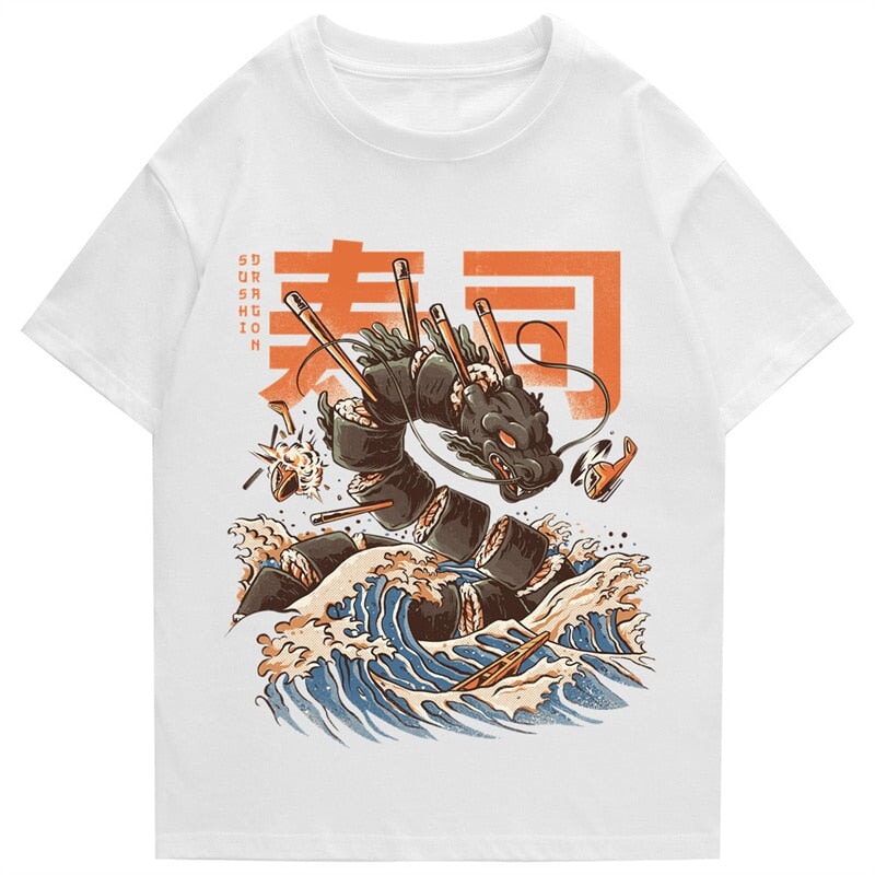 Japanese King Dragon Sushi Roll Waves Unisex Tee-Enchanted peach