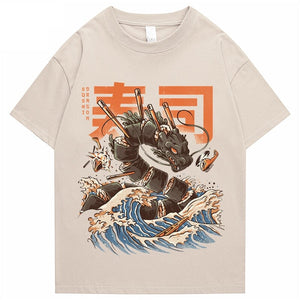 Japanese King Dragon Sushi Roll Waves Unisex Tee-Enchanted peach