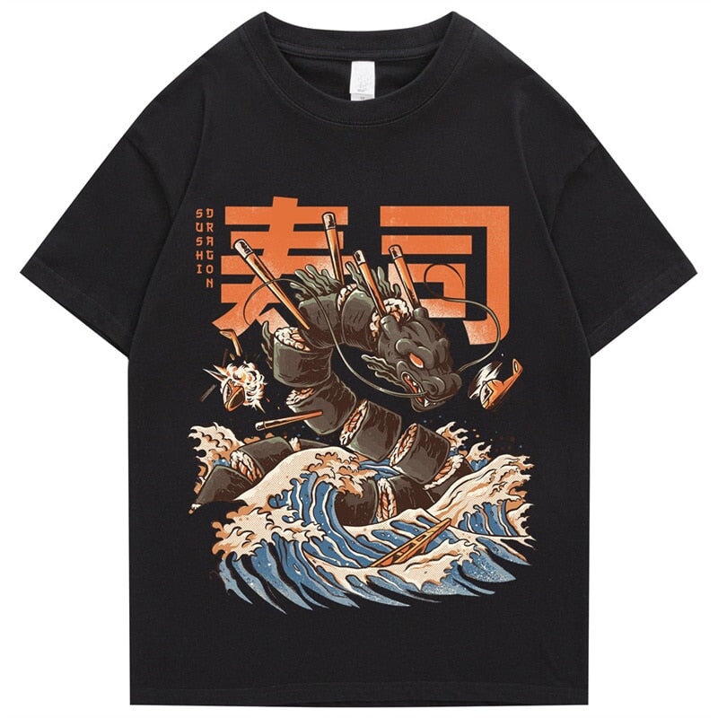 Japanese King Dragon Sushi Roll Waves Unisex Tee-Enchanted peach