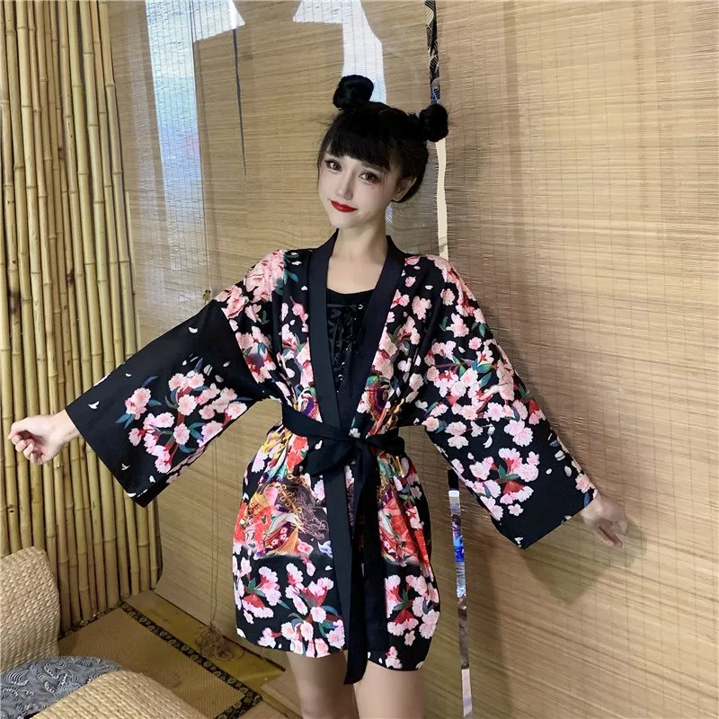 Japanese Lady Sakura Women Kimono Robe Cardigan-Enchanted peach