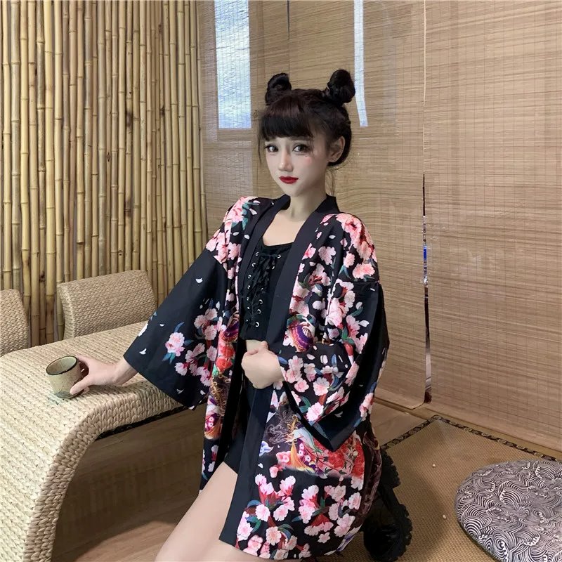 Japanese Lady Sakura Women Kimono Robe Cardigan-Enchanted peach