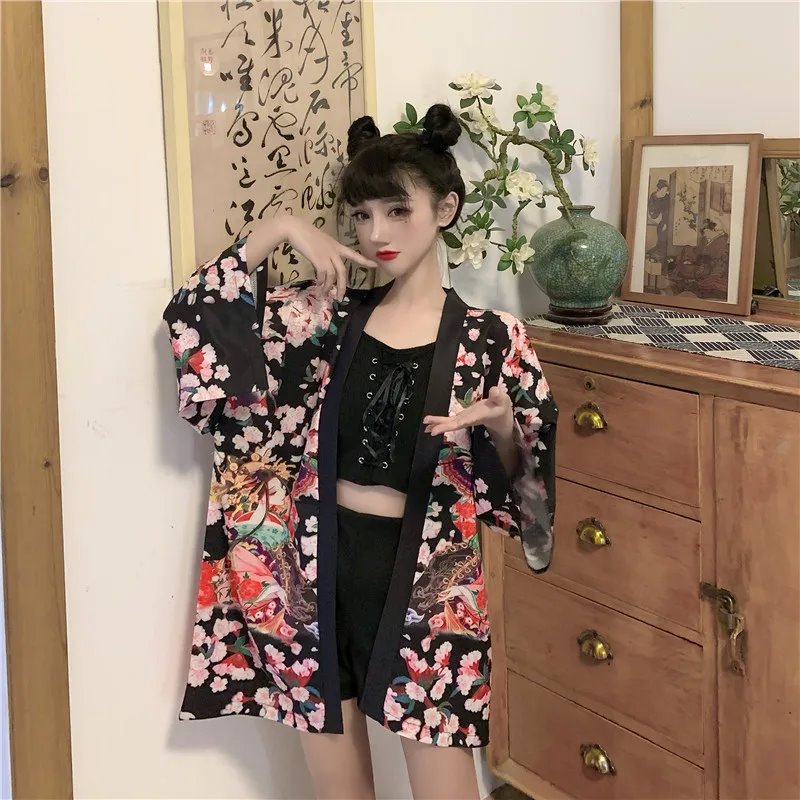 Japanese Lady Sakura Women Kimono Robe Cardigan-Enchanted peach