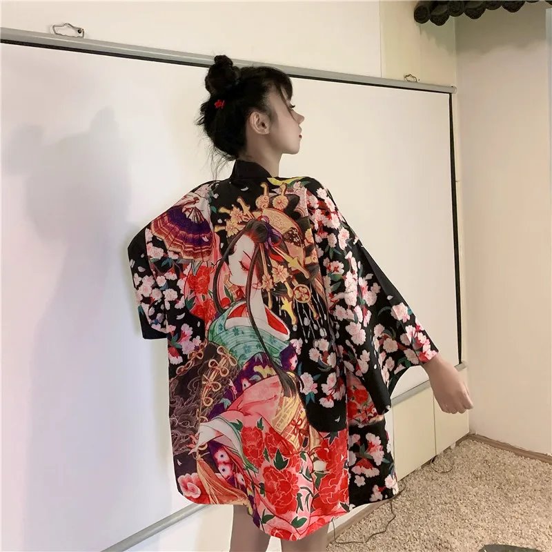 Japanese Lady Sakura Women Kimono Robe Cardigan-Enchanted peach