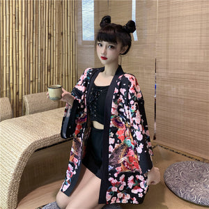 Japanese Lady Sakura Women Kimono Robe Cardigan-Enchanted peach