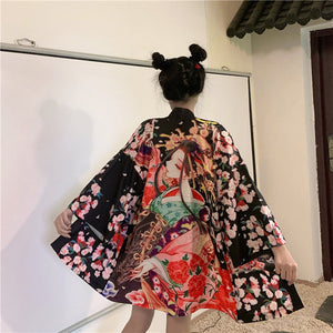 Japanese Lady Sakura Women Kimono Robe Cardigan-Enchanted peach