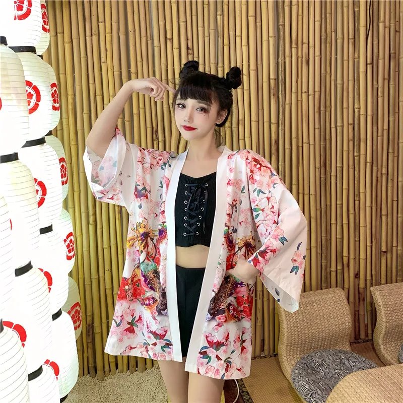 Japanese Lady Sakura Women Kimono Robe Cardigan-Enchanted peach