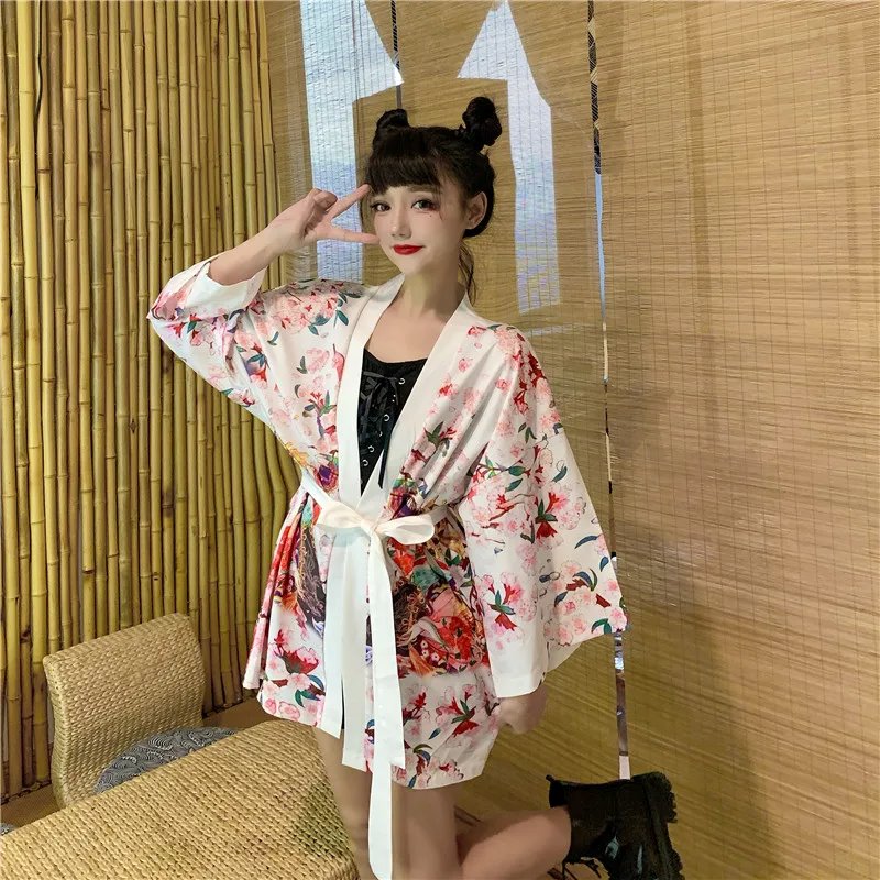 Japanese Lady Sakura Women Kimono Robe Cardigan-Enchanted peach