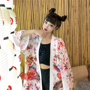 Japanese Lady Sakura Women Kimono Robe Cardigan-Enchanted peach